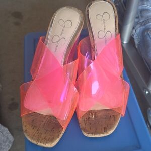 Jessica Simpson Neon Pink Cork Sandals